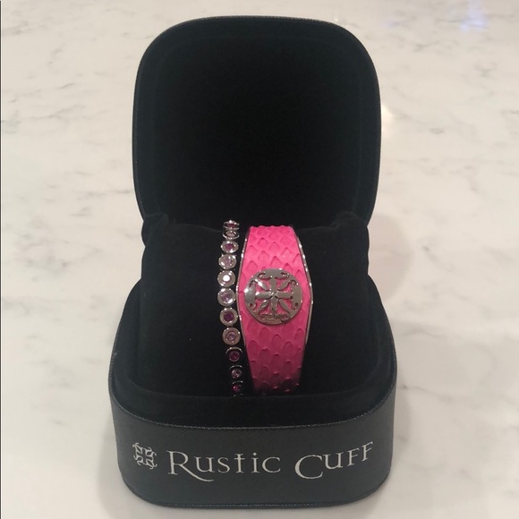 Rustic Cuff SET - Pink Python Cuff + Angeline - Picture 2 of 4